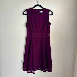 CALVIN KLEIN Purple Illusion-Trim Fit & Flare Dress Size 6